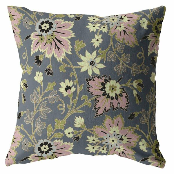 Homeroots 20 in. Jacobean Indoor & Outdoor Throw Pillow Muted Pink & Gray 412313